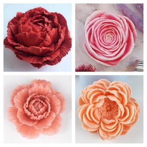 peony rose  peony flower floral soap candle clay resin silicone mold mould christmas melt and pour soap making