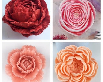 peony rose  peony flower floral soap candle clay resin silicone mold mould christmas melt and pour soap making
