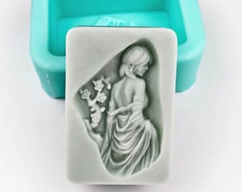 Beautiful lady cherry blossom flowers  mold mould silicone soap candle resin melt and pour polymer clay yoga