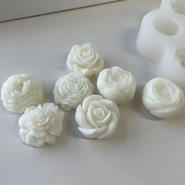 small size 7 cavity 3d  flower floral soap candle clay resin silicone mold mould wax aromatherapy jar candles topper ( size in photos )