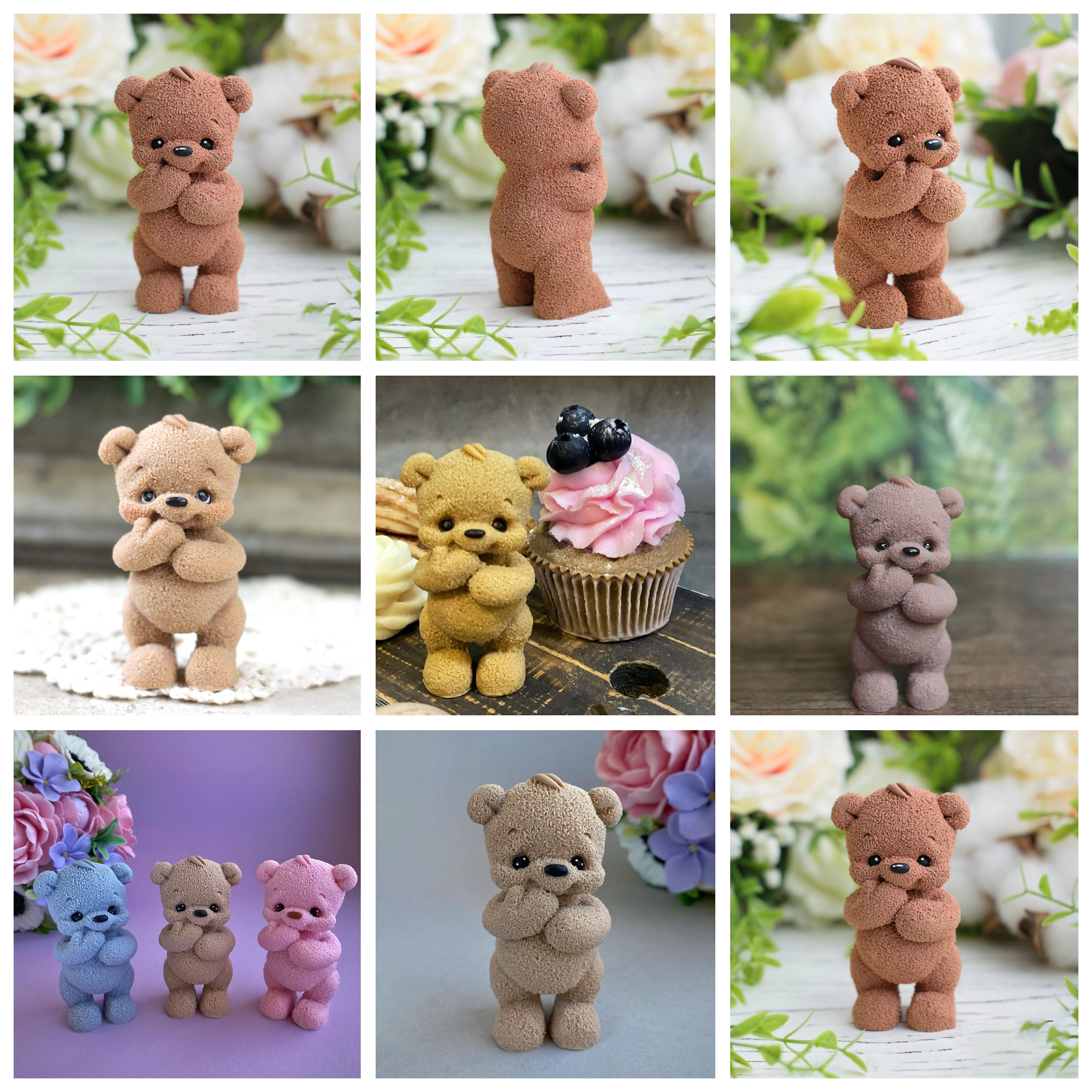 WOPODI Cute Bear Silicone Mold Resin Casting Candle Molds 3D Lovely Seated  Teddy Bear DIY Mold Crafts Animals Fondant Mold Scented Candle Mousse Soap