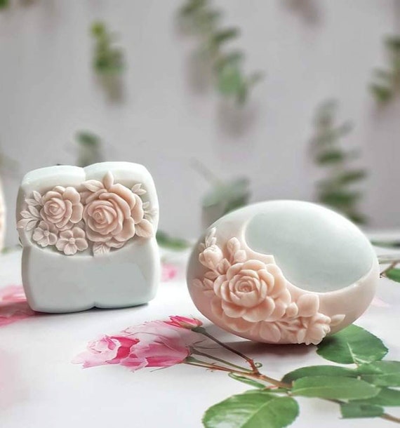 Carved Floral Rose Lily Flowers Royal Rectangular Shape Soap Mold