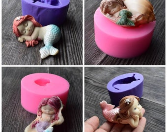 Cute Mermaid  sell sea life ocean  soap mold candle mould silicone melt and pour craft supplies christmas designer aquarium Ocean