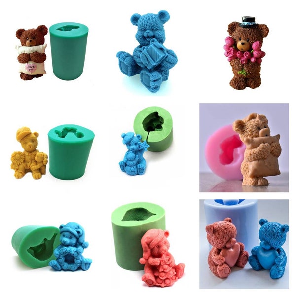 3d cute Teddy bear animal  resin casting soap mold candle wax mould silicone melt and pour craft supplies christmas designer soaps