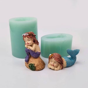 Molde de silicona para jabón de mar, molde para velas, molde para derretir y verter, suministros para manualidades, decoración de bebés, ángel 3D de sirena, para acuario, océano