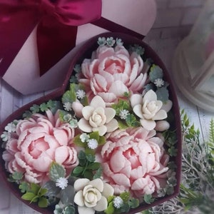 peony rose  peony and Freesia bud flower floral soap candle clay resin silicone mold mould christmas melt and pour soap making