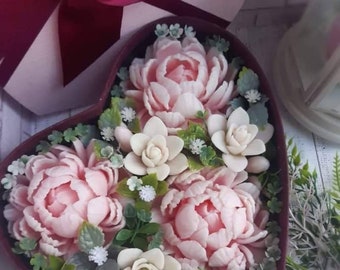 peony rose  peony and Freesia bud flower floral soap candle clay resin silicone mold mould christmas melt and pour soap making