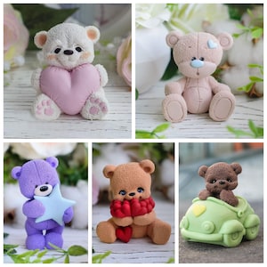 3d cute teddy bear soap making candle silicone designer mold mould floral rose roses design melt and pour flower clay resin craft