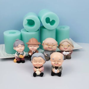 Cute 3d grandparents grandpa grandma anniversary marriage soap candle silicone designer mold mould design melt and pour flower clay resin