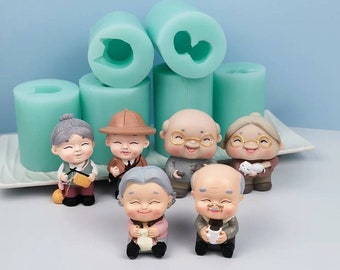 Cute 3d grandparents grandpa grandma anniversary marriage soap candle silicone designer mold mould design melt and pour flower clay resin