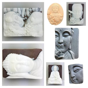 Peaceful reclining Buddha lotus Buddhism spiritual meditation rekhi mold mould silicone soap candle resin melt and pour polymer clay yoga