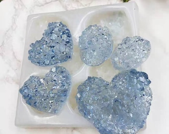Heart Gemstone druzy cluster  agate amethyst crystal  soap mold candle mould silicone melt and pour craft supplies epoxy resin casting