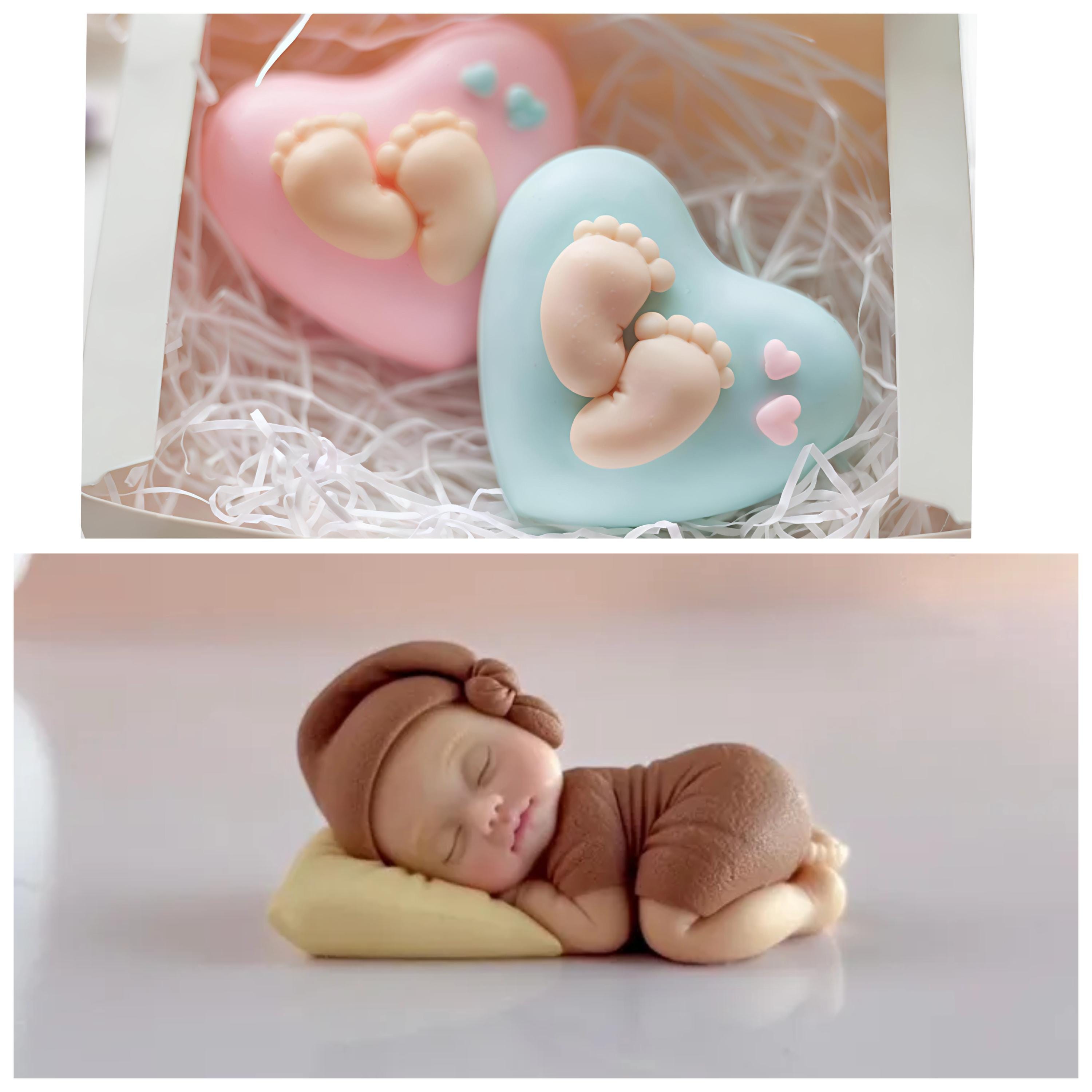 Baby feet little hearts babyshower  soap mold candle mould silicone melt and pour craft supplies christmas
