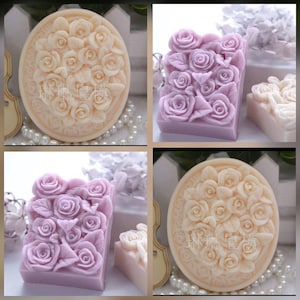 handmade rectangular oval roses leaves  leaf soap making candle silicone designer mold mould floral roses design flower clay resin