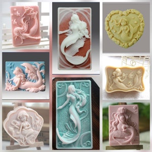 Mermaid with baby dolphins fish  sea life ocean  soap mold candle mould silicone melt and pour craft supplies christmas designer