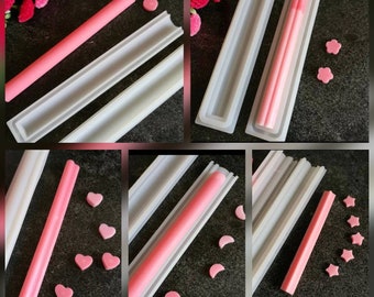 Stampo in silicone per candele a forma di cuore, rotondo, a forma di mezzaluna, a forma di stella, a forma di fiore, piccolo, da incorporare, tubo a colonna, cp mp, stampo per sapone, fusione e versamento, cilindrico.