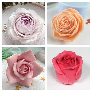realistic 3d peony rose flower floral soap candle clay resin silicone mold mould christmas melt and pour soap making
