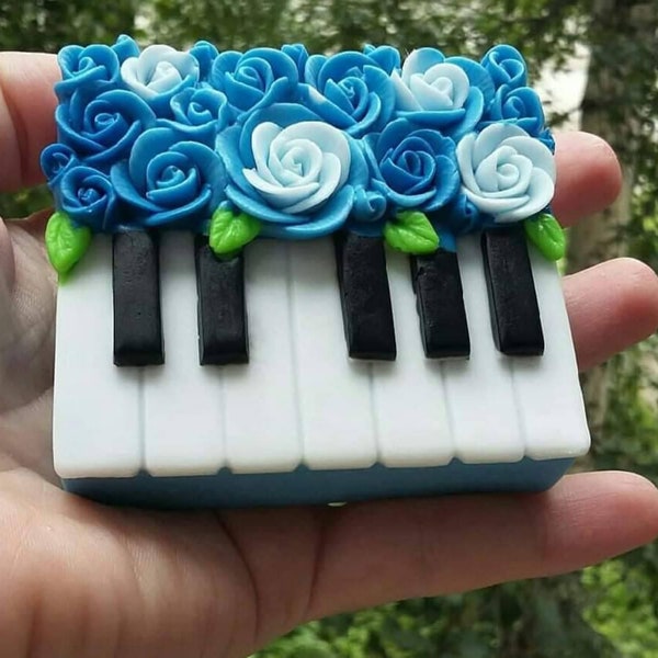 Floral roses piano music theme soap mold candle mould silicone melt and pour craft supplies christmas gift ideas artisan designer shape