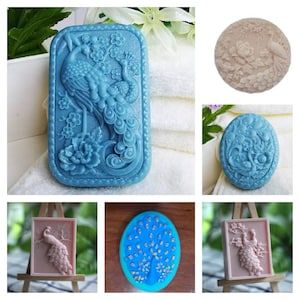 handmade floral bird peacock design soap making candle silicone designer mold mould  melt and pour  flower clay resin craft