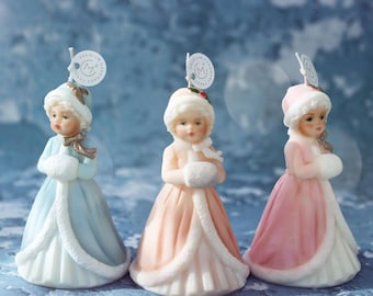 Molde de silicona para muñeca princesa navideña 3D, molde para jabón, vela, resina fundida, manualidades, bricolaje, niña de nieve