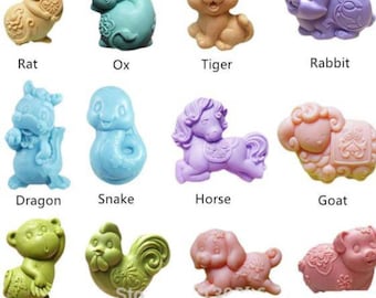 Baby animal rat ox tiger rabbit dragon snake horse goat monkey rooster dog pig mould soap candle resin craft supplies soaps magnet making