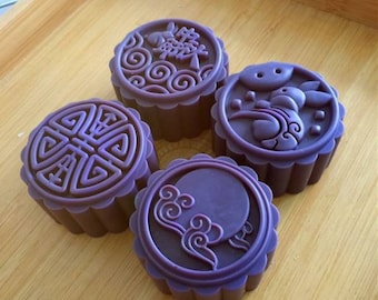 Mooncake 4 cavity soap mold candle mould silicone melt and pour craft supplies christmas