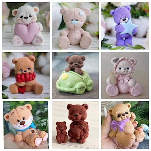 3d cute teddy bear soap making candle silicone designer mold mould floral rose roses design melt and pour flower clay resin craft