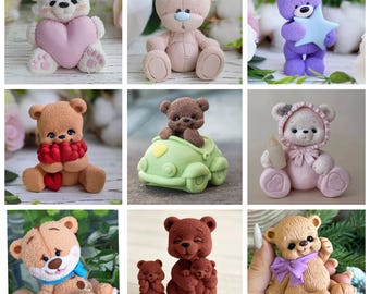 3d cute teddy bear soap making candle silicone designer mold mould floral rose roses design melt and pour flower clay resin craft