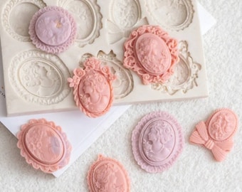 Vintage viktorianischen Bild Cameo Rahmen Foto Kuchen Fondant Kerze Seife Topper Silikonform Sugarcraft Backton Cabochon