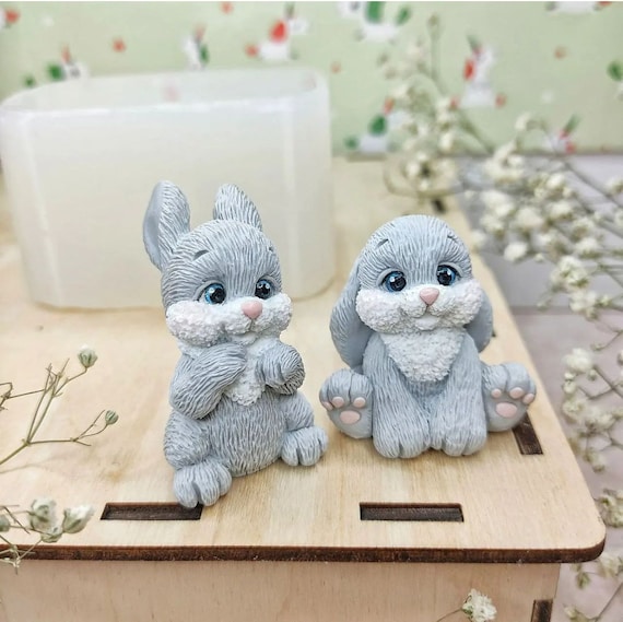 小さな手作りの3Dかわいいウサギのシリコン型、両方とも別々の型、石鹸