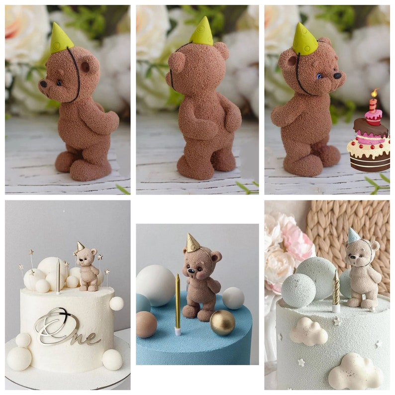 Stampo in silicone per candela 3D a forma di orsetto di peluche / con confezione regalo, design per sapone, candela, stampo per torta di compleanno al cioccolato, cemento immagine 3