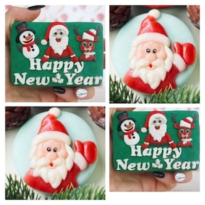 Happy new year christmas bell  xmas santa face bathbomb new year silicone mold soap candle craft melt and pour mould gift ideas