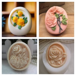 handmade oval shape roses leaves  leaf soap making candle silicone designer mold mould floral flower rose design flower clay resin casting