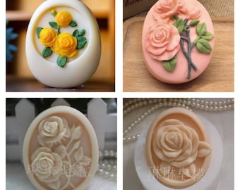 handmade oval shape roses leaves  leaf soap making candle silicone designer mold mould floral flower rose design flower clay resin casting