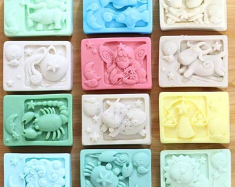 12 sun signs zodiac astrology horoscope constellations  mold mould silicone soap candle resin melt and pour polymer clay magnet birth sign