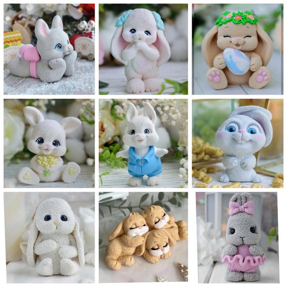 Stampini Silicone Coniglio Pasquale - 7 Pezzi Per Candele 3D, Sapone, Fai Da Te | Regalo Creativo - Foto 5