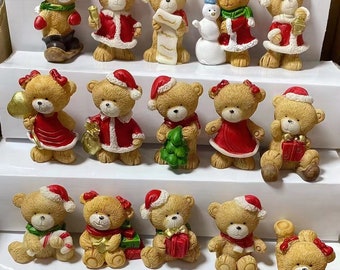 SMALL Handmade 3d cute Christmas bears birthday cake toppers chocolate candles teddy bear candle design soap candle silicone mold mould