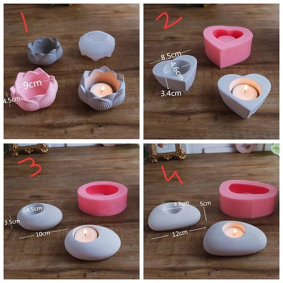 Lotus Camellia Stone Heart Shape Tea Light Candle Holder Meditation Spa  Soap Candle Making Silicone Mold Mould Epoxy Resin Casting Clay 