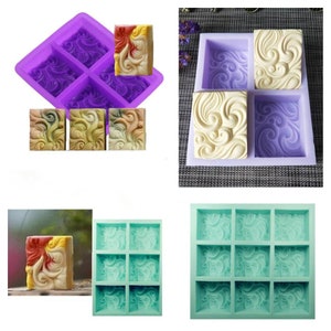 Wave cloud 4 cavity handmad soap making candle silicone designer mold mould floral rectangular design melt and pour  flower clay resin craft