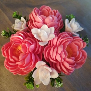 Bouquet making 3d peony rose  peony and Freesia bud flower floral soap candle clay resin silicone mold mould christmas melt and pour soap