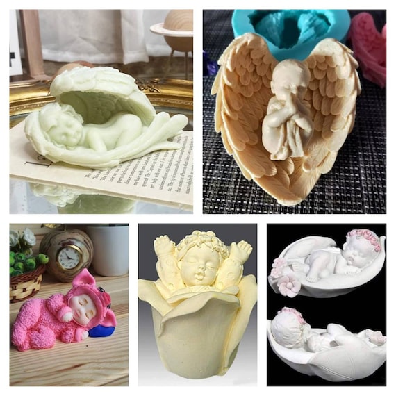 RFGHAC Stampi in silicone a forma di bambino che dorme con cuscino, per baby shower, decorazioni per torte, caramelle, argilla polimerica, cioccolato, pasta di gomma, candele, cera, pastelli, sapone