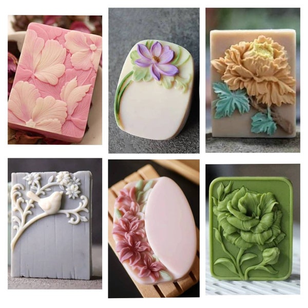 Carved floral  Lily hibiscus flowers royal rectangular shape soap mold candle mould silicone melt and pour craft supplies christmas