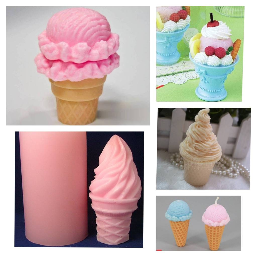 ONNPNN Ice Cream Shape Silicone Mold, 3D Ice Cream Cup Cake Molds,  Ice-Cream Cone Candle Mold, Handmade Soap Aromatherapy Plaster Molds for  Chocolate