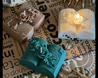 Floral roses Book shape  soap mold candle mould silicone melt and pour craft supplies christmas