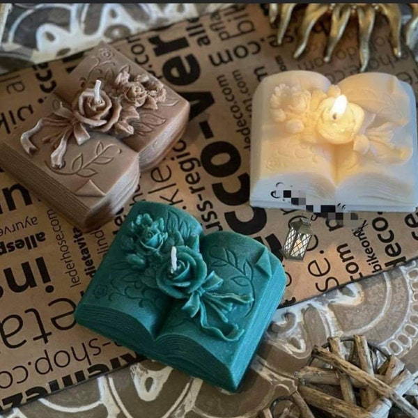 Floral roses Book shape  soap mold candle mould silicone melt and pour craft supplies christmas