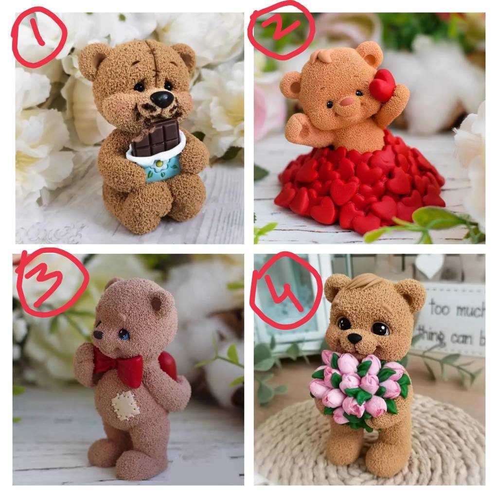 3D silicone mold Teddy bear with hearts silicone mould soap mold handmade  candle