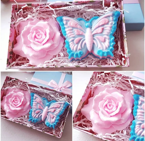 Rose butterfly insect roses  soap making candle silicone designer mold mould floral designer  flower clay resin craft resin casting