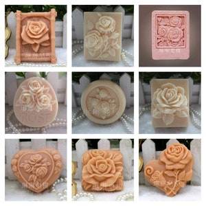 Molde de silicona para hacer jabón con forma de corazón, ovalado, rectangular, redondo, con rosas, hecho a mano, diseño floral, flor, rosa, arcilla, resina, fundición