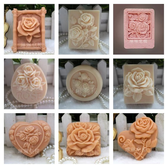 handmade oval rectangular  round heart roses soap making candle silicone designer mold mould floral flower rose design  clay resin casting