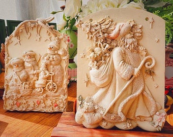 Large Christmas  relief painting cement concrete plaster epoxy resin casting mold mould silicone clay tile design wall decor hanging wall de